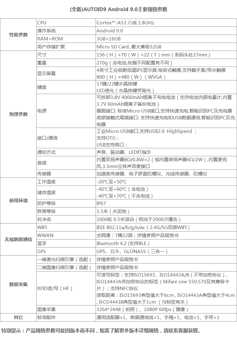全新AUTOID9 Android 9.0主要參數.png 全新AUTOID9 Android 9.0主要參數.png